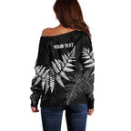 New Zealand Lawn Bowls Personalized Off Shoulder Sweater Wrap-Around Silver Fern - Aussie Hoodie
