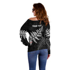 New Zealand Lawn Bowls Personalized Off Shoulder Sweater Wrap-Around Silver Fern - Aussie Hoodie