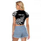 New Zealand Lawn Bowls Personalized Raglan Cropped T Shirt Wrap-Around Silver Fern - Aussie Hoodie
