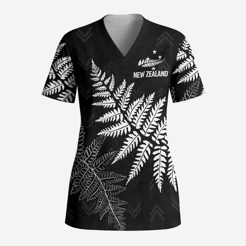 New Zealand Lawn Bowls Personalized Scrub Top Wrap-Around Silver Fern - Aussie Hoodie