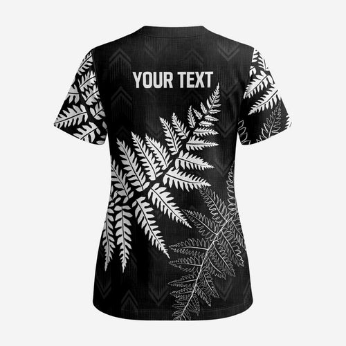 New Zealand Lawn Bowls Personalized Scrub Top Wrap-Around Silver Fern - Aussie Hoodie