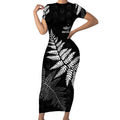 New Zealand Lawn Bowls Personalized Short Sleeve Bodycon Dress Wrap-Around Silver Fern - Aussie Hoodie