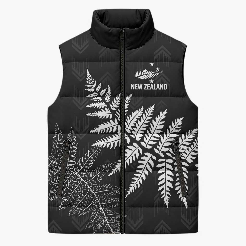 New Zealand Lawn Bowls Personalized Sleeveless Puffer Jacket Wrap-Around Silver Fern - Aussie Hoodie