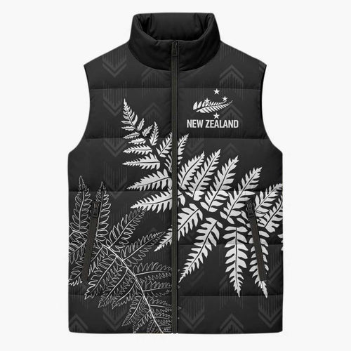 New Zealand Lawn Bowls Personalized Sleeveless Puffer Jacket Wrap-Around Silver Fern - Aussie Hoodie