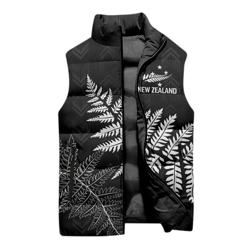 New Zealand Lawn Bowls Personalized Sleeveless Puffer Jacket Wrap-Around Silver Fern - Aussie Hoodie