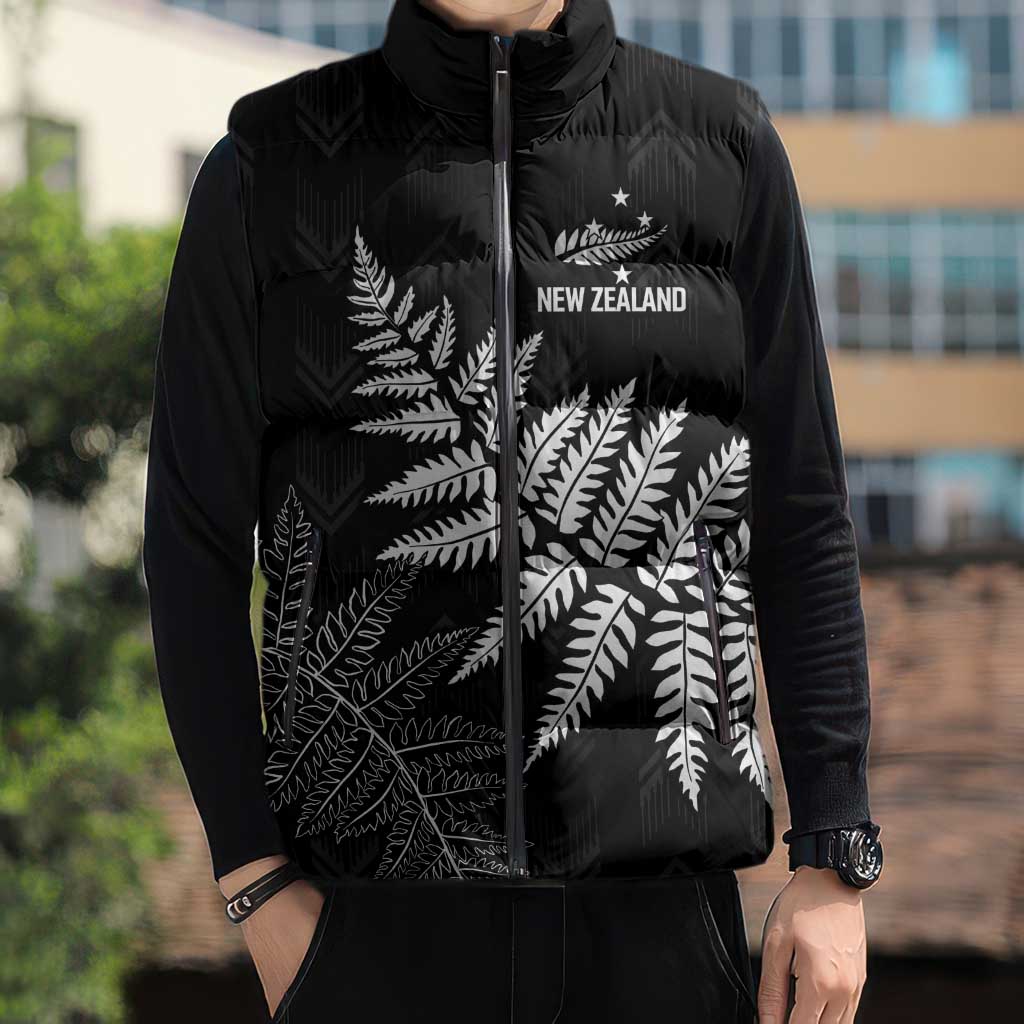 New Zealand Lawn Bowls Personalized Sleeveless Puffer Jacket Wrap-Around Silver Fern - Aussie Hoodie
