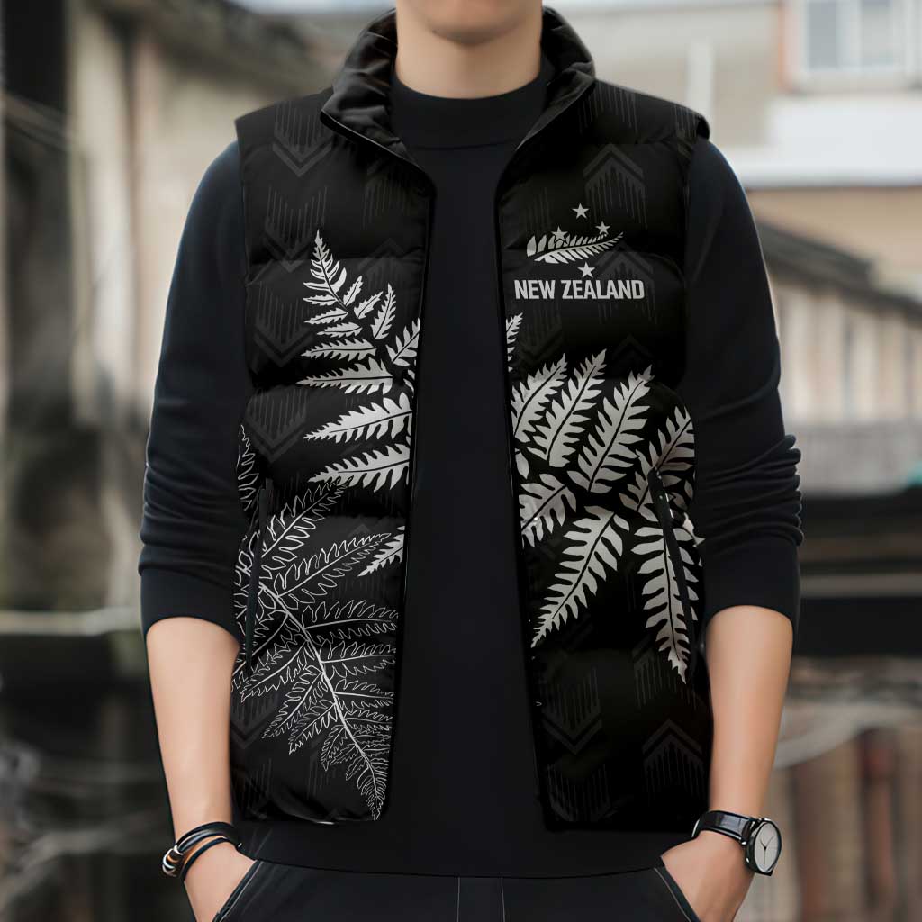 New Zealand Lawn Bowls Personalized Sleeveless Puffer Jacket Wrap-Around Silver Fern - Aussie Hoodie