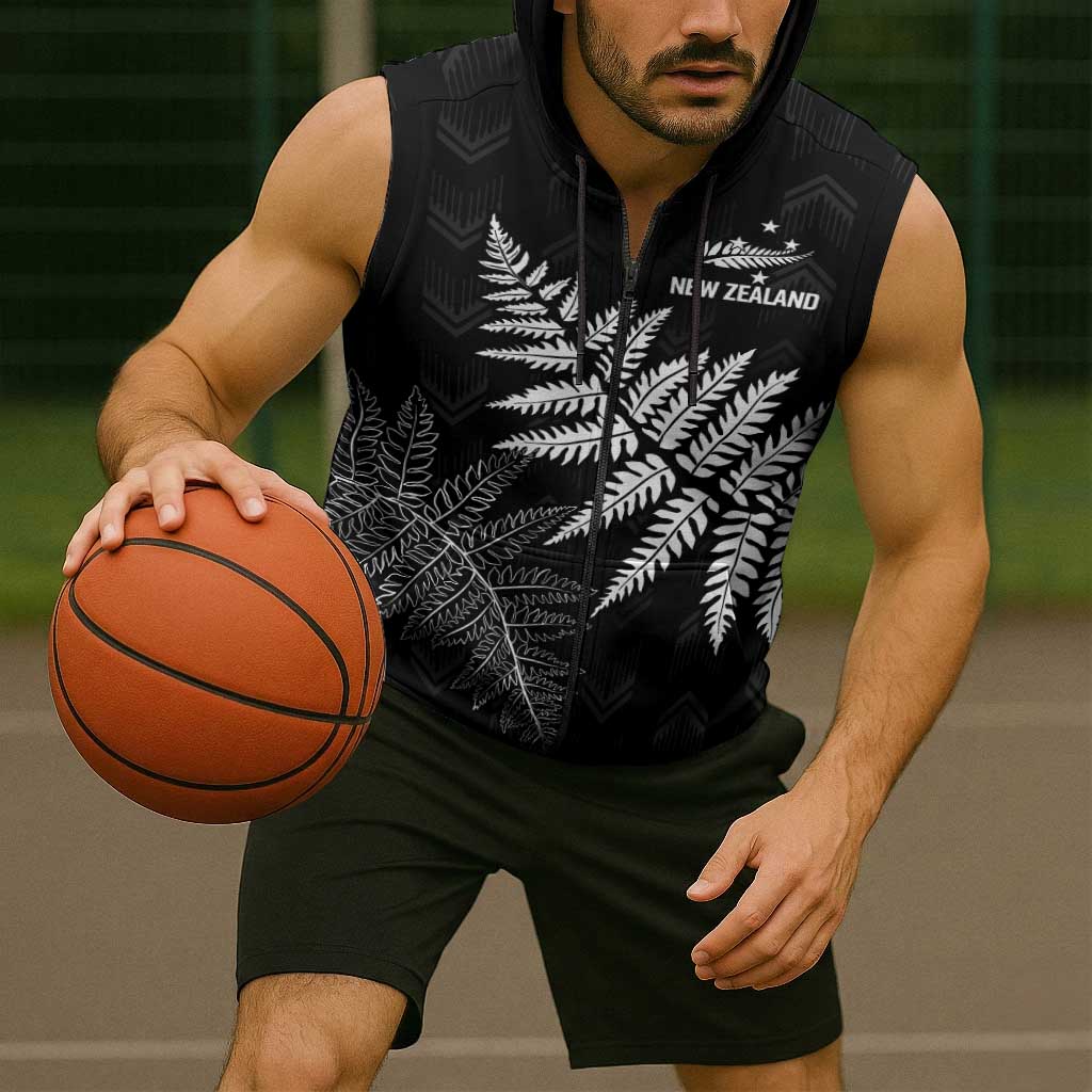 New Zealand Lawn Bowls Personalized Sleeveless Zip Hoodie Wrap-Around Silver Fern LT7