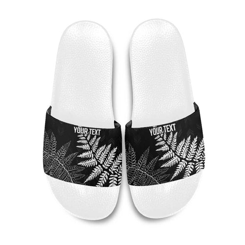 New Zealand Lawn Bowls Personalized Slide Sandals Wrap-Around Silver Fern - Aussie Hoodie