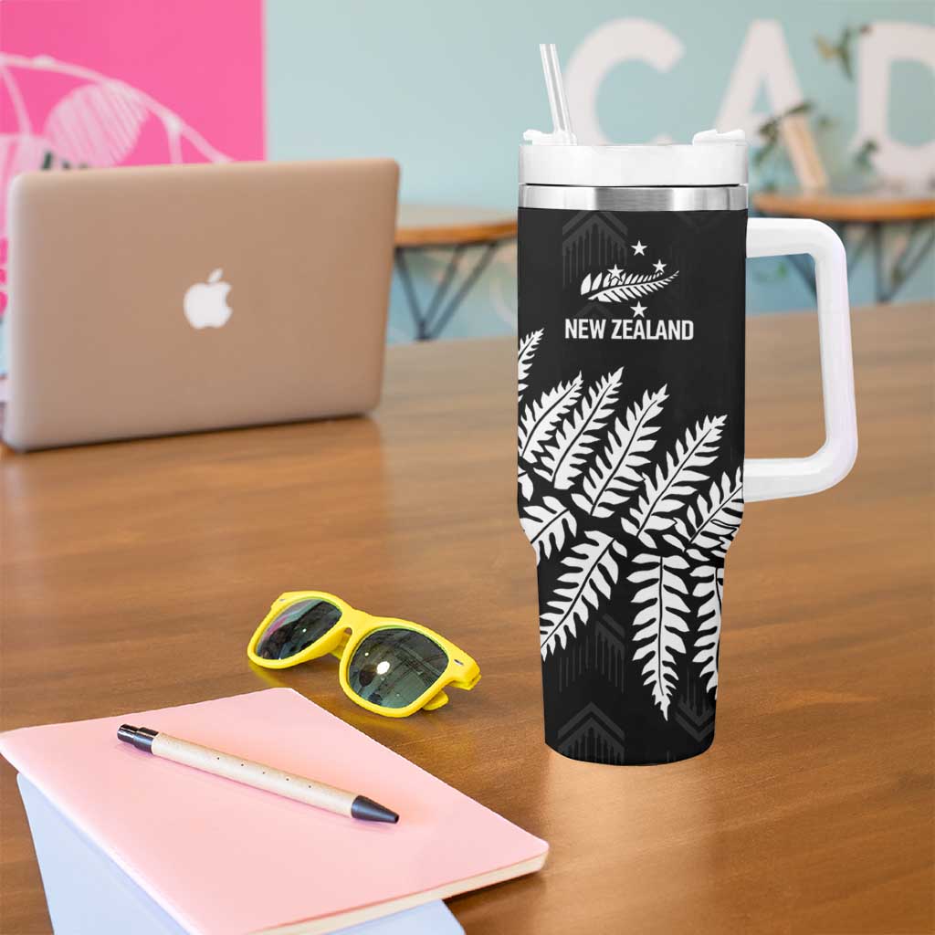 New Zealand Lawn Bowls Personalized Tumbler With Handle Wrap-Around Silver Fern - Aussie Hoodie