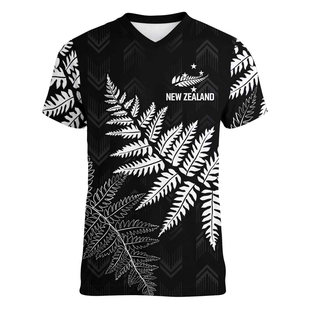 New Zealand Lawn Bowls Personalized Women V-Neck T-Shirt Wrap-Around Silver Fern - Aussie Hoodie