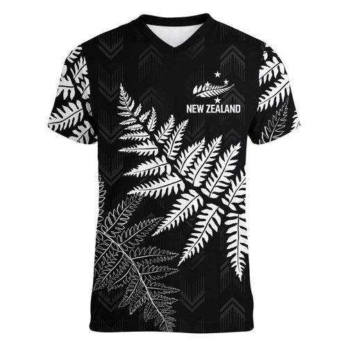 New Zealand Lawn Bowls Personalized Women V-Neck T-Shirt Wrap-Around Silver Fern - Aussie Hoodie