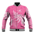 New Zealand Lawn Bowls Breast Cancer Personalized Baseball Jacket Wrap-Around Silver Fern - Aussie Hoodie