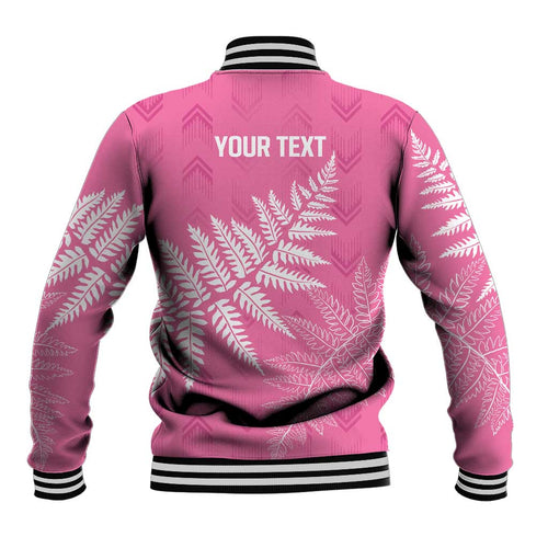 New Zealand Lawn Bowls Breast Cancer Personalized Baseball Jacket Wrap-Around Silver Fern - Aussie Hoodie