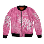 New Zealand Lawn Bowls Breast Cancer Personalized Bomber Jacket Wrap-Around Silver Fern - Aussie Hoodie