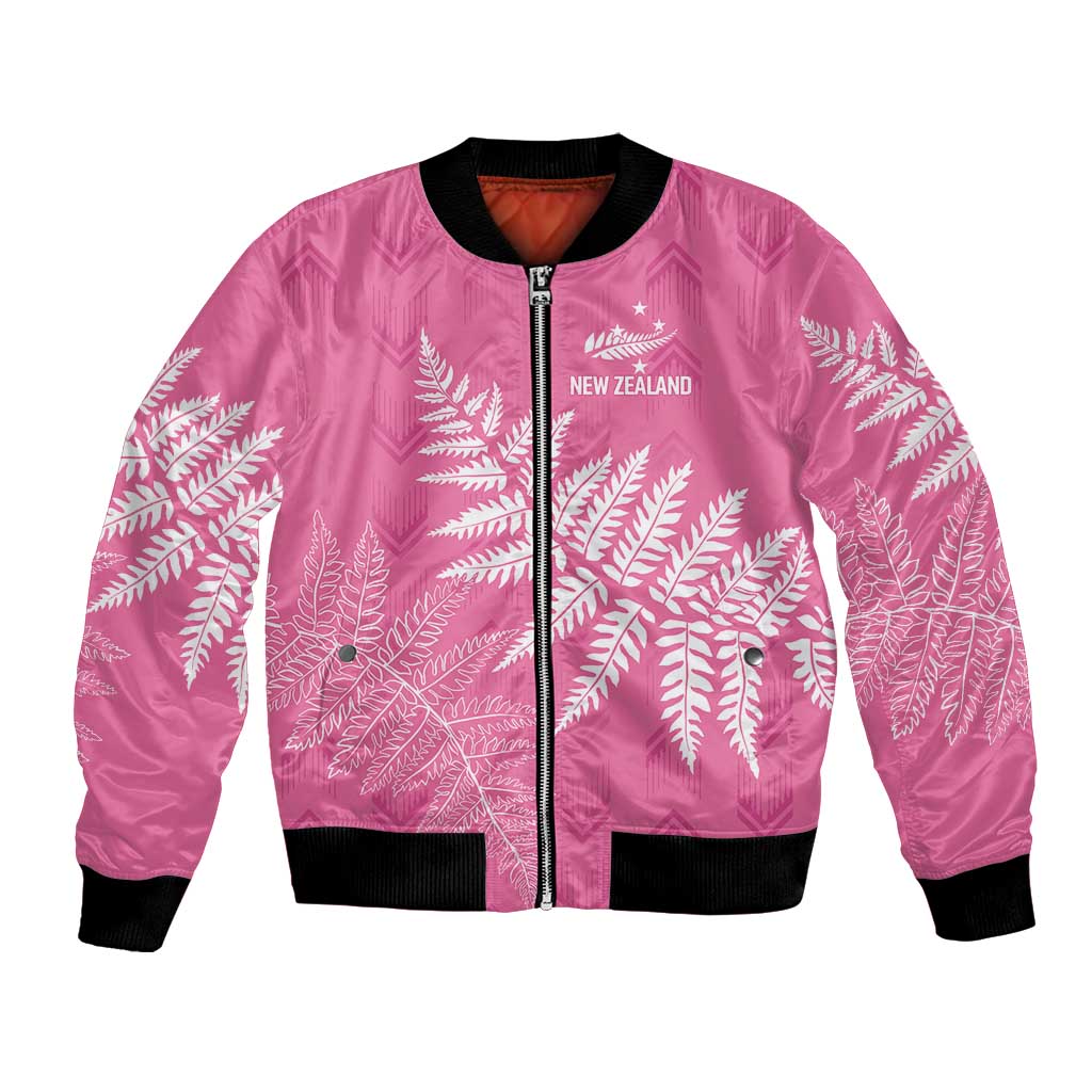 New Zealand Lawn Bowls Breast Cancer Personalized Bomber Jacket Wrap-Around Silver Fern - Aussie Hoodie