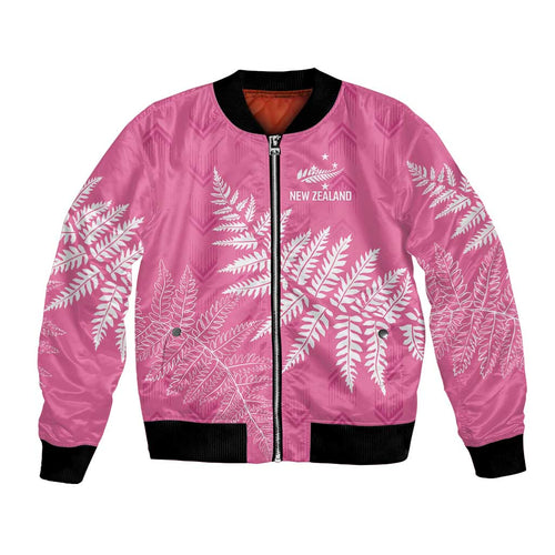 New Zealand Lawn Bowls Breast Cancer Personalized Bomber Jacket Wrap-Around Silver Fern - Aussie Hoodie