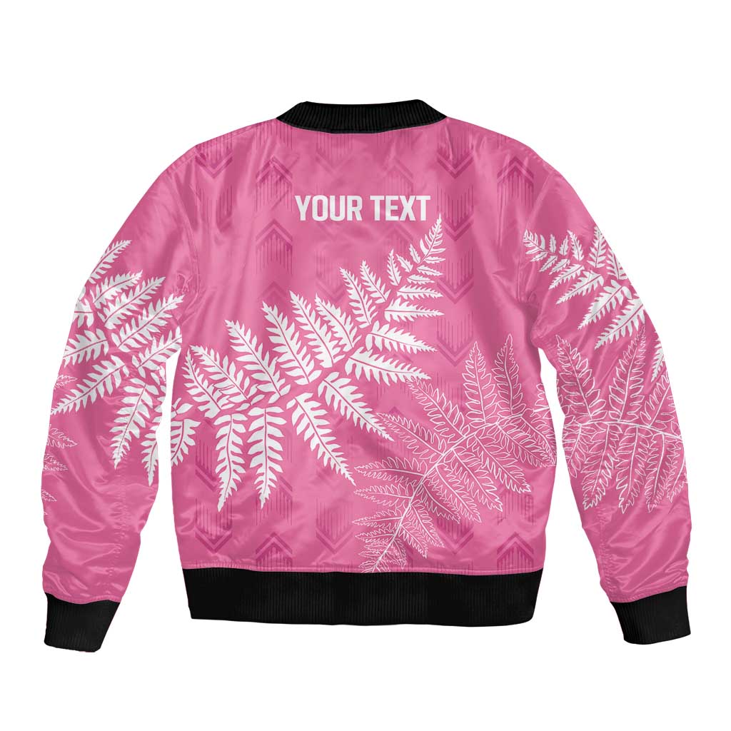 New Zealand Lawn Bowls Breast Cancer Personalized Bomber Jacket Wrap-Around Silver Fern - Aussie Hoodie