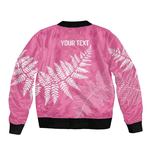 New Zealand Lawn Bowls Breast Cancer Personalized Bomber Jacket Wrap-Around Silver Fern - Aussie Hoodie