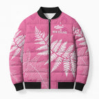 New Zealand Lawn Bowls Breast Cancer Personalized Bomber Puffer Jacket Wrap-Around Silver Fern - Aussie Hoodie