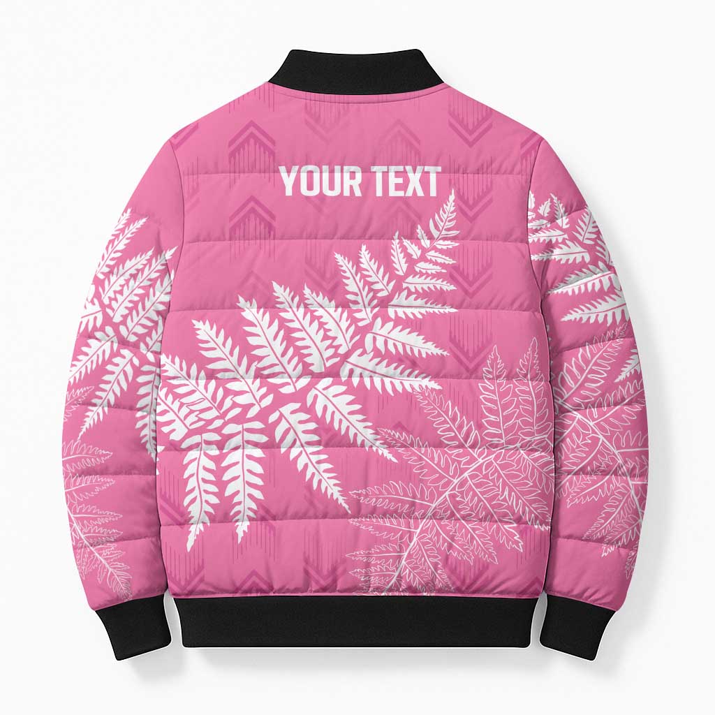New Zealand Lawn Bowls Breast Cancer Personalized Bomber Puffer Jacket Wrap-Around Silver Fern - Aussie Hoodie
