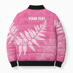 New Zealand Lawn Bowls Breast Cancer Personalized Bomber Puffer Jacket Wrap-Around Silver Fern - Aussie Hoodie