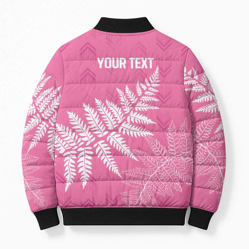 New Zealand Lawn Bowls Breast Cancer Personalized Bomber Puffer Jacket Wrap-Around Silver Fern - Aussie Hoodie