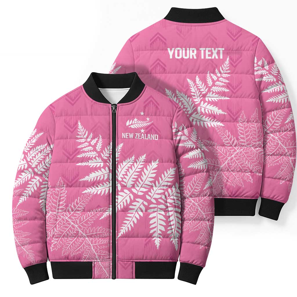 New Zealand Lawn Bowls Breast Cancer Personalized Bomber Puffer Jacket Wrap-Around Silver Fern - Aussie Hoodie