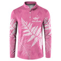 New Zealand Lawn Bowls Breast Cancer Personalized Button Sweatshirt Wrap-Around Silver Fern - Aussie Hoodie