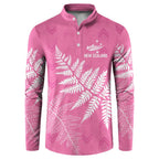New Zealand Lawn Bowls Breast Cancer Personalized Button Sweatshirt Wrap-Around Silver Fern - Aussie Hoodie