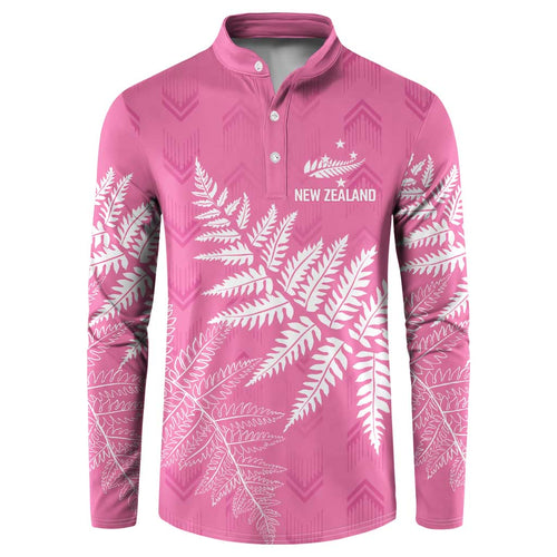 New Zealand Lawn Bowls Breast Cancer Personalized Button Sweatshirt Wrap-Around Silver Fern - Aussie Hoodie