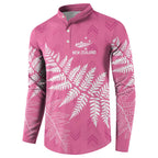 New Zealand Lawn Bowls Breast Cancer Personalized Button Sweatshirt Wrap-Around Silver Fern - Aussie Hoodie