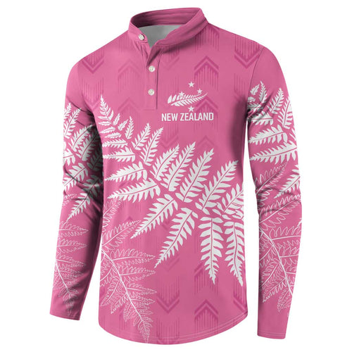 New Zealand Lawn Bowls Breast Cancer Personalized Button Sweatshirt Wrap-Around Silver Fern - Aussie Hoodie