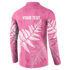 New Zealand Lawn Bowls Breast Cancer Personalized Button Sweatshirt Wrap-Around Silver Fern - Aussie Hoodie