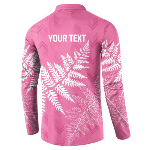 New Zealand Lawn Bowls Breast Cancer Personalized Button Sweatshirt Wrap-Around Silver Fern - Aussie Hoodie