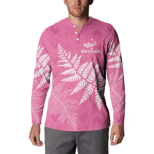 New Zealand Lawn Bowls Breast Cancer Personalized Button Sweatshirt Wrap-Around Silver Fern - Aussie Hoodie