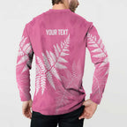 New Zealand Lawn Bowls Breast Cancer Personalized Button Sweatshirt Wrap-Around Silver Fern - Aussie Hoodie