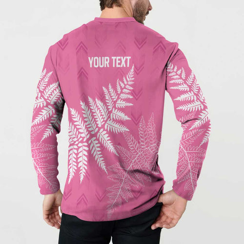 New Zealand Lawn Bowls Breast Cancer Personalized Button Sweatshirt Wrap-Around Silver Fern - Aussie Hoodie