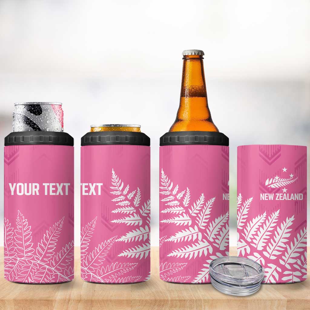New Zealand Lawn Bowls Breast Cancer Personalized 4 in 1 Can Cooler Tumbler Wrap-Around Silver Fern - Aussie Hoodie