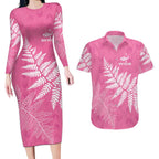 New Zealand Lawn Bowls Breast Cancer Personalized Couples Matching Long Sleeve Bodycon Dress and Hawaiian Shirt Wrap-Around Silver Fern - Aussie Hoodie
