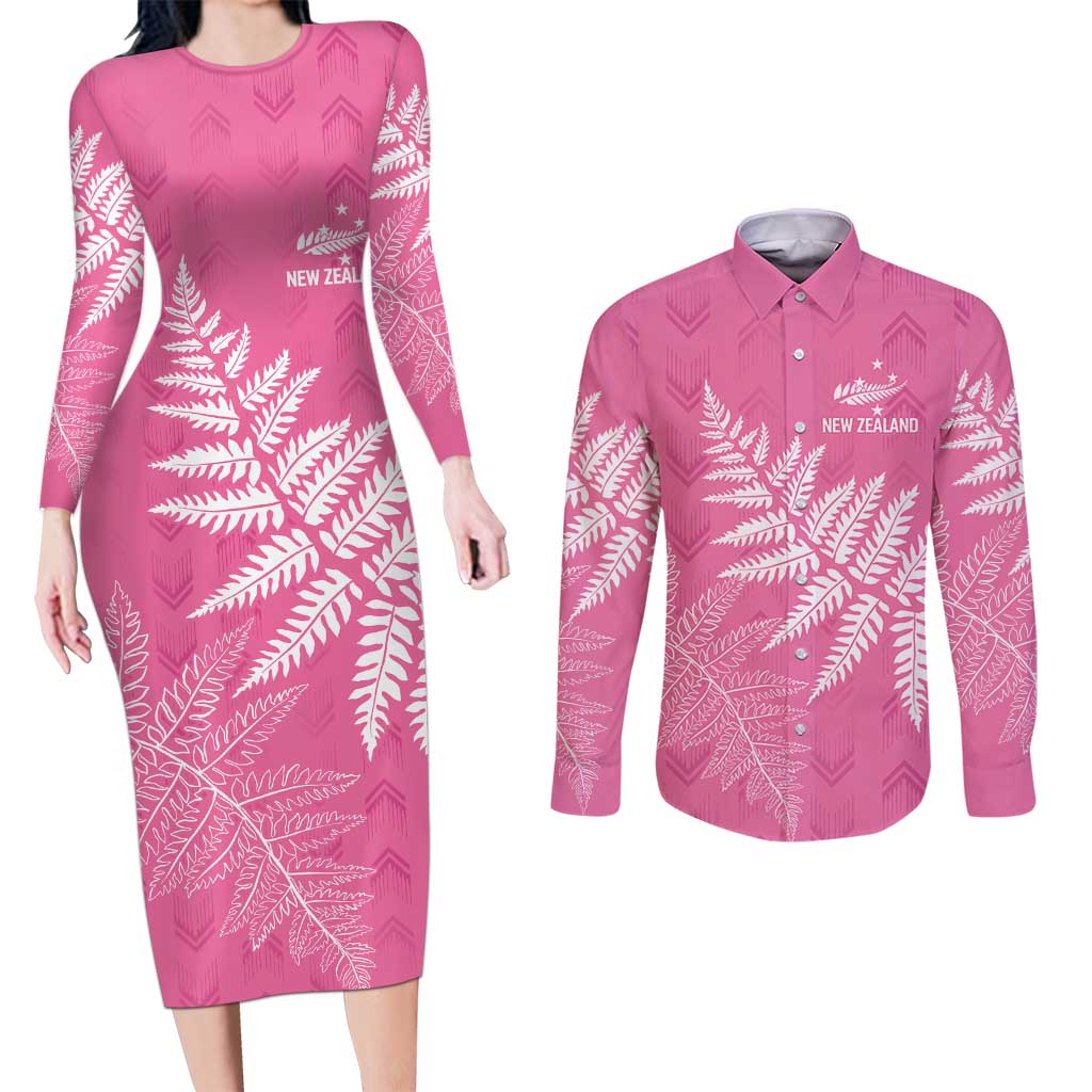 New Zealand Lawn Bowls Breast Cancer Personalized Couples Matching Long Sleeve Bodycon Dress and Long Sleeve Button Shirt Wrap-Around Silver Fern - Aussie Hoodie