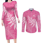 New Zealand Lawn Bowls Breast Cancer Personalized Couples Matching Long Sleeve Bodycon Dress and Long Sleeve Button Shirt Wrap-Around Silver Fern - Aussie Hoodie