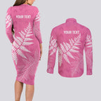 New Zealand Lawn Bowls Breast Cancer Personalized Couples Matching Long Sleeve Bodycon Dress and Long Sleeve Button Shirt Wrap-Around Silver Fern - Aussie Hoodie