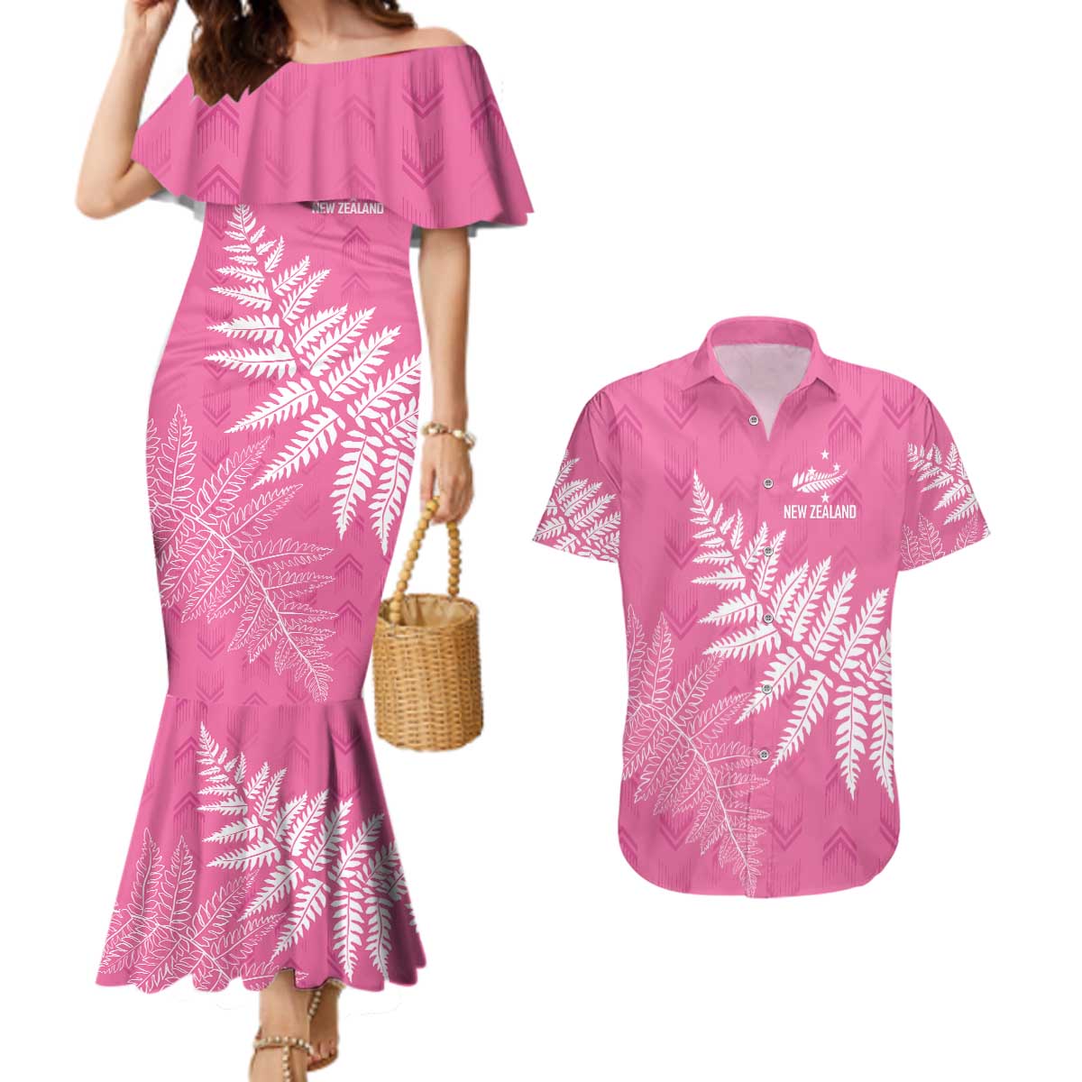 New Zealand Lawn Bowls Breast Cancer Personalized Couples Matching Mermaid Dress and Hawaiian Shirt Wrap-Around Silver Fern - Aussie Hoodie