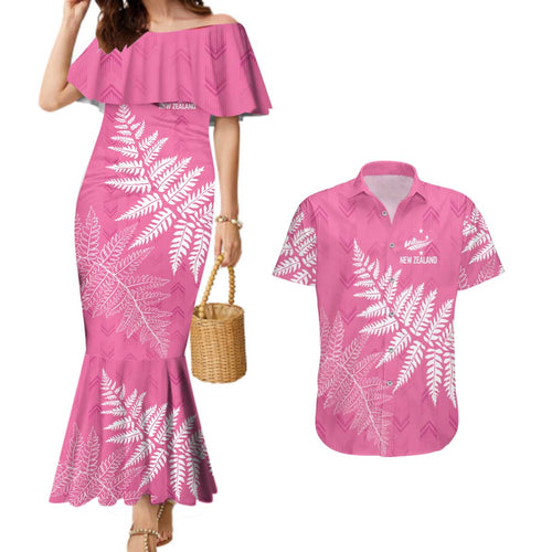 New Zealand Lawn Bowls Breast Cancer Personalized Couples Matching Mermaid Dress and Hawaiian Shirt Wrap-Around Silver Fern - Aussie Hoodie