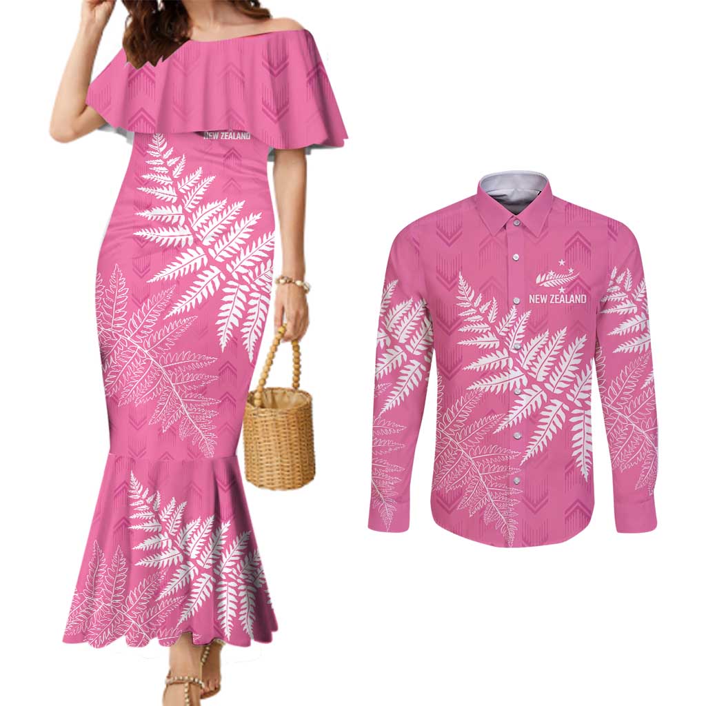 New Zealand Lawn Bowls Breast Cancer Personalized Couples Matching Mermaid Dress and Long Sleeve Button Shirt Wrap-Around Silver Fern - Aussie Hoodie