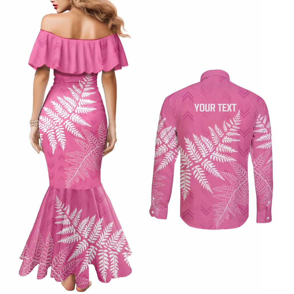 New Zealand Lawn Bowls Breast Cancer Personalized Couples Matching Mermaid Dress and Long Sleeve Button Shirt Wrap-Around Silver Fern - Aussie Hoodie