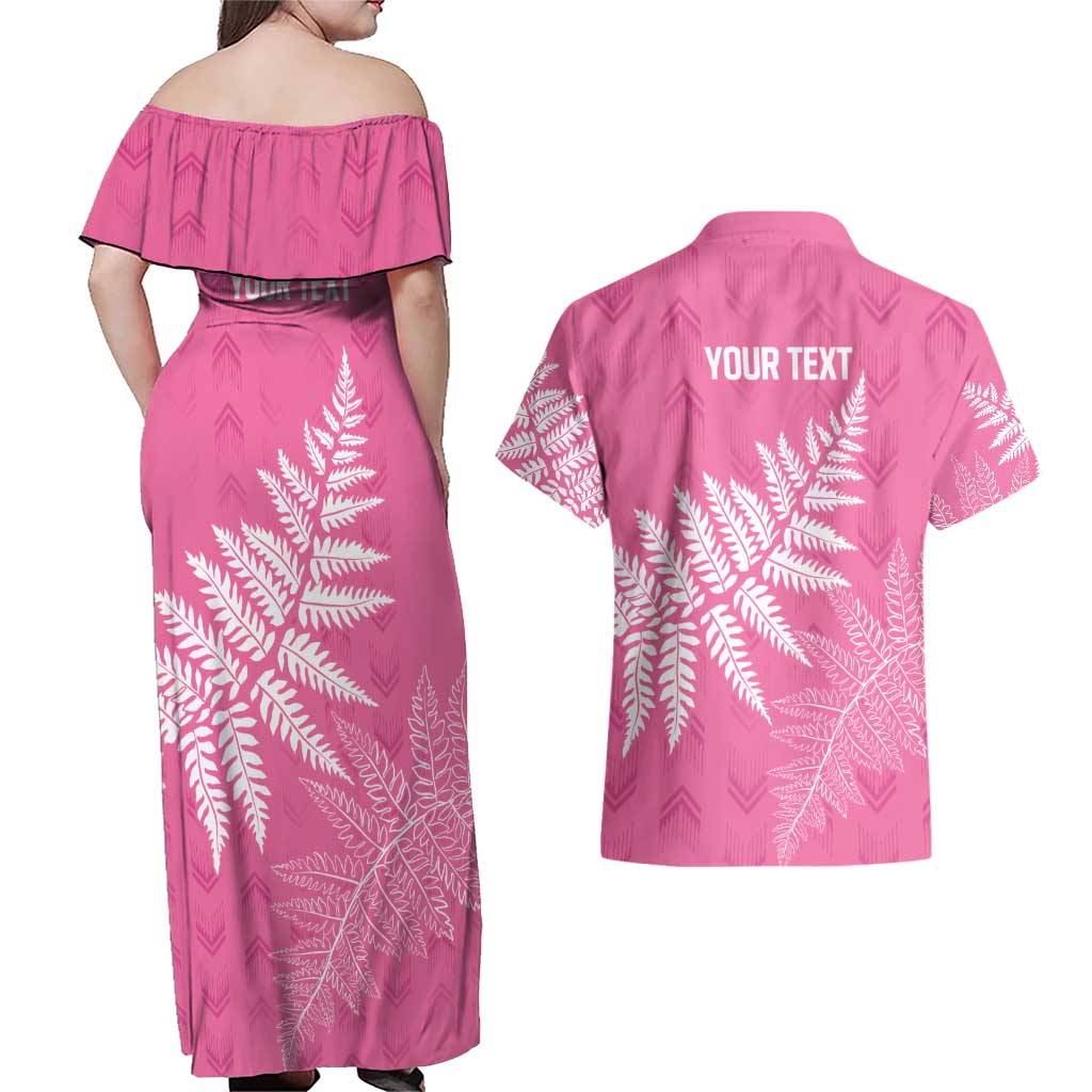 New Zealand Lawn Bowls Breast Cancer Personalized Couples Matching Off Shoulder Maxi Dress and Hawaiian Shirt Wrap-Around Silver Fern - Aussie Hoodie