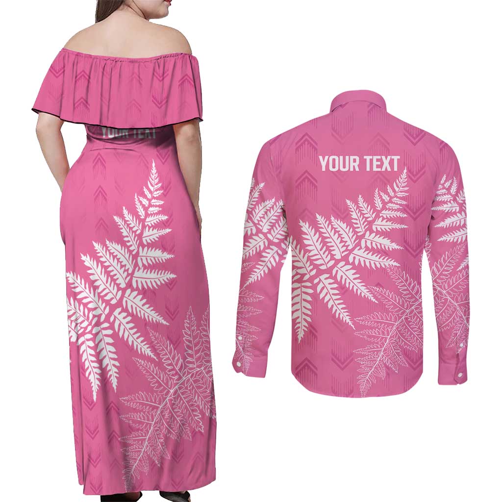 New Zealand Lawn Bowls Breast Cancer Personalized Couples Matching Off Shoulder Maxi Dress and Long Sleeve Button Shirt Wrap-Around Silver Fern - Aussie Hoodie