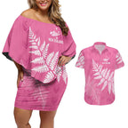 New Zealand Lawn Bowls Breast Cancer Personalized Couples Matching Off Shoulder Short Dress and Hawaiian Shirt Wrap-Around Silver Fern - Aussie Hoodie